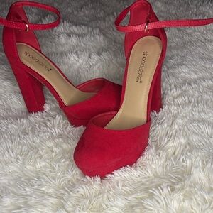 Shoe Dazzle Bold Red Ankle Strap Heels